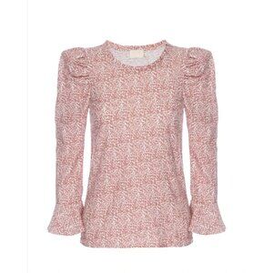 Nation LTD Vella Edwardian Top Womens XS Pink White Animal Print Puff Sleeve
